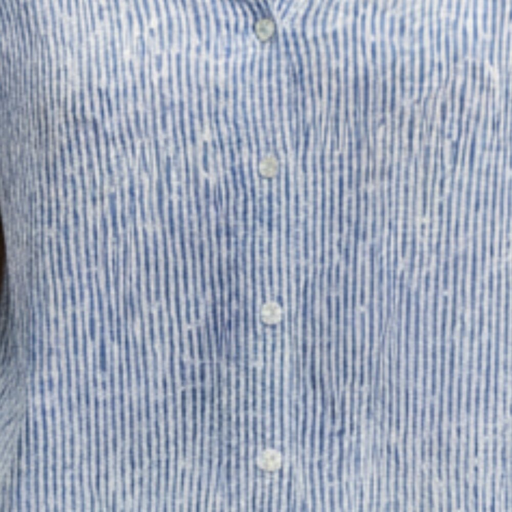 Grand & Greene, Blue and White Stripe Flutter Sleeve Button Down Shirt - Picture 9 of 13